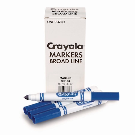 Crayola Broad Line Washable Markers, Broad Bullet Tip, Blue, 12PK 58-7800-042